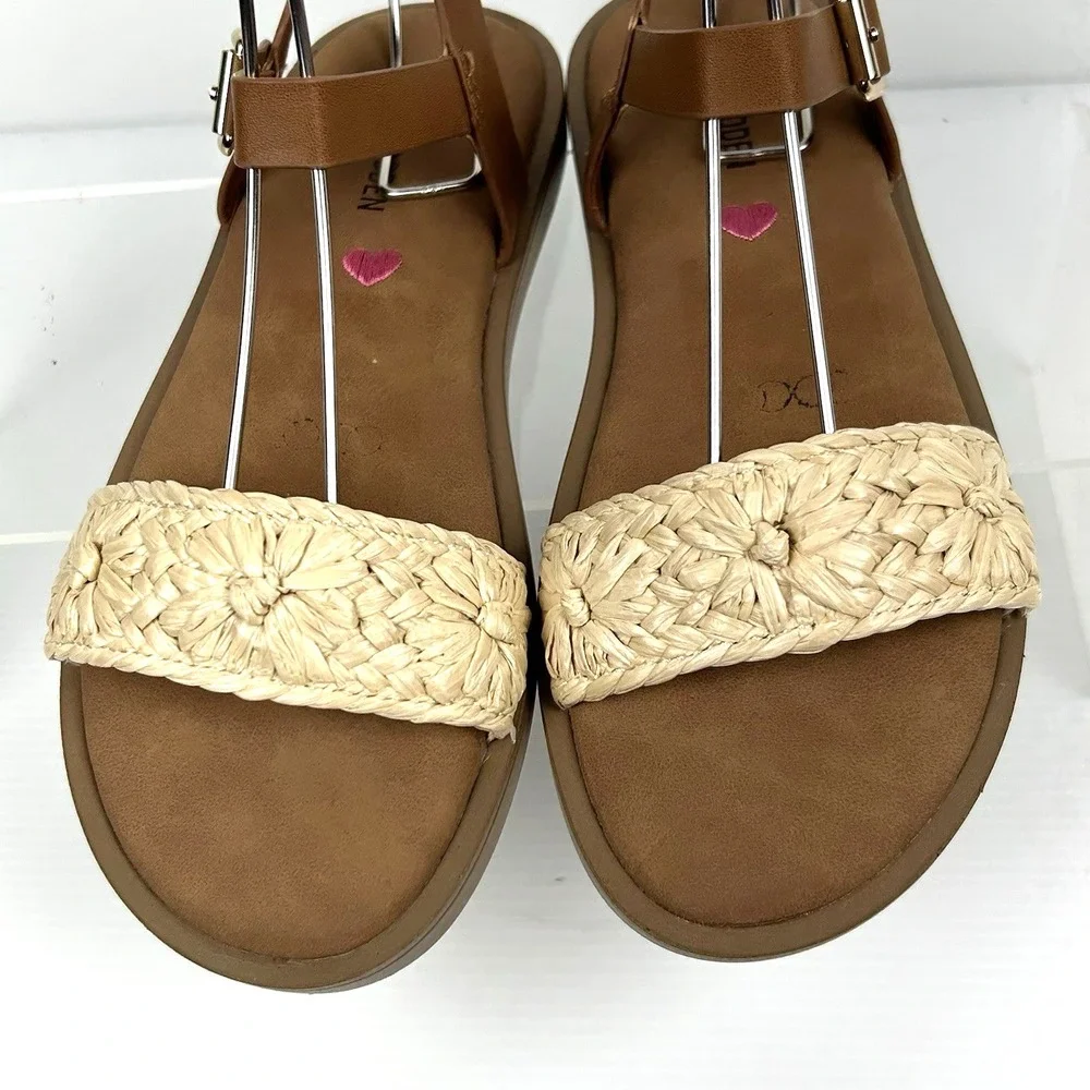 Steve‎ Madden Kids Girls Size 3 Tan Woven Straw Slingback Sandals Pink NEW